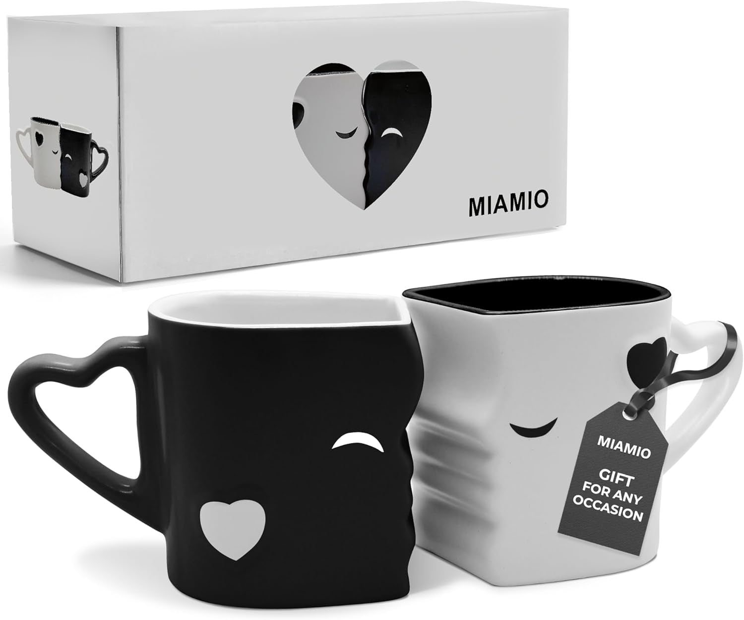 - Coffee Mugs/Kissing Mugs Set Ceramic with Gift Box (Gray)