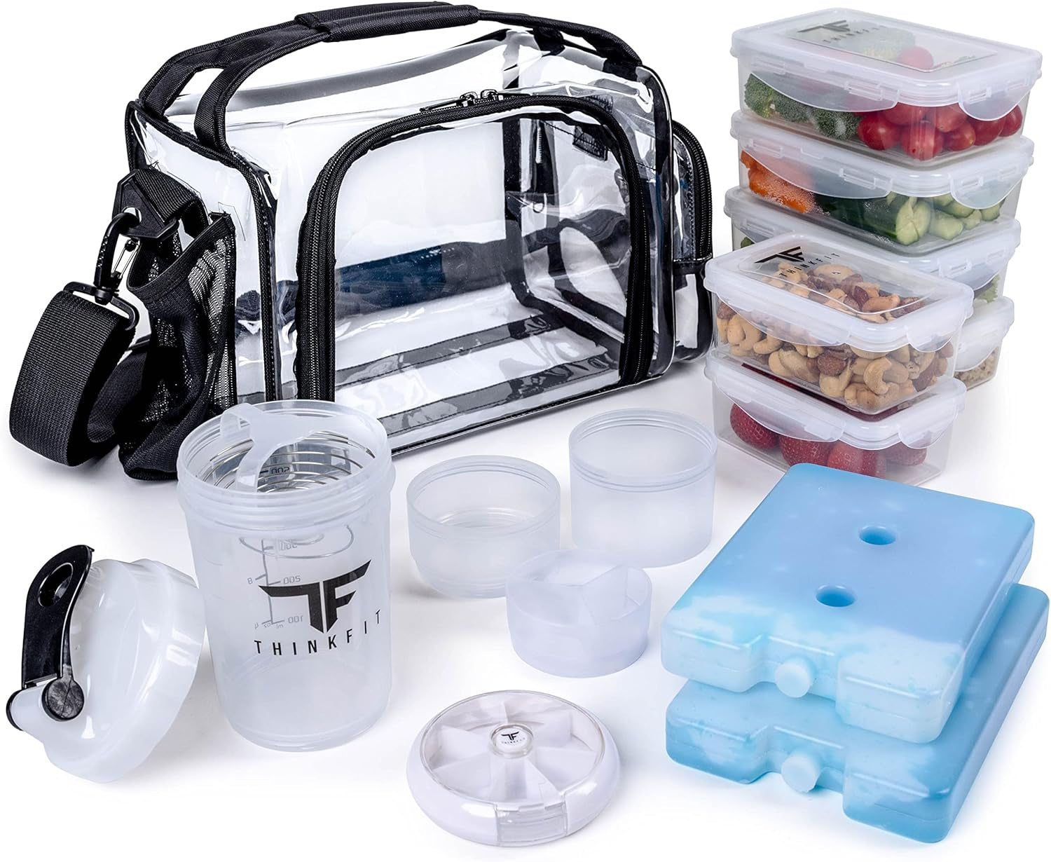 Insulated Meal Prep Lunch Box with 6 Food Portion Control Containers - Bpa-Free, Reusable, Microwavable, Freezer Safe - with Shaker Cup, Pill Organizer, Shoulder Strap & Side Pocket (Purple)