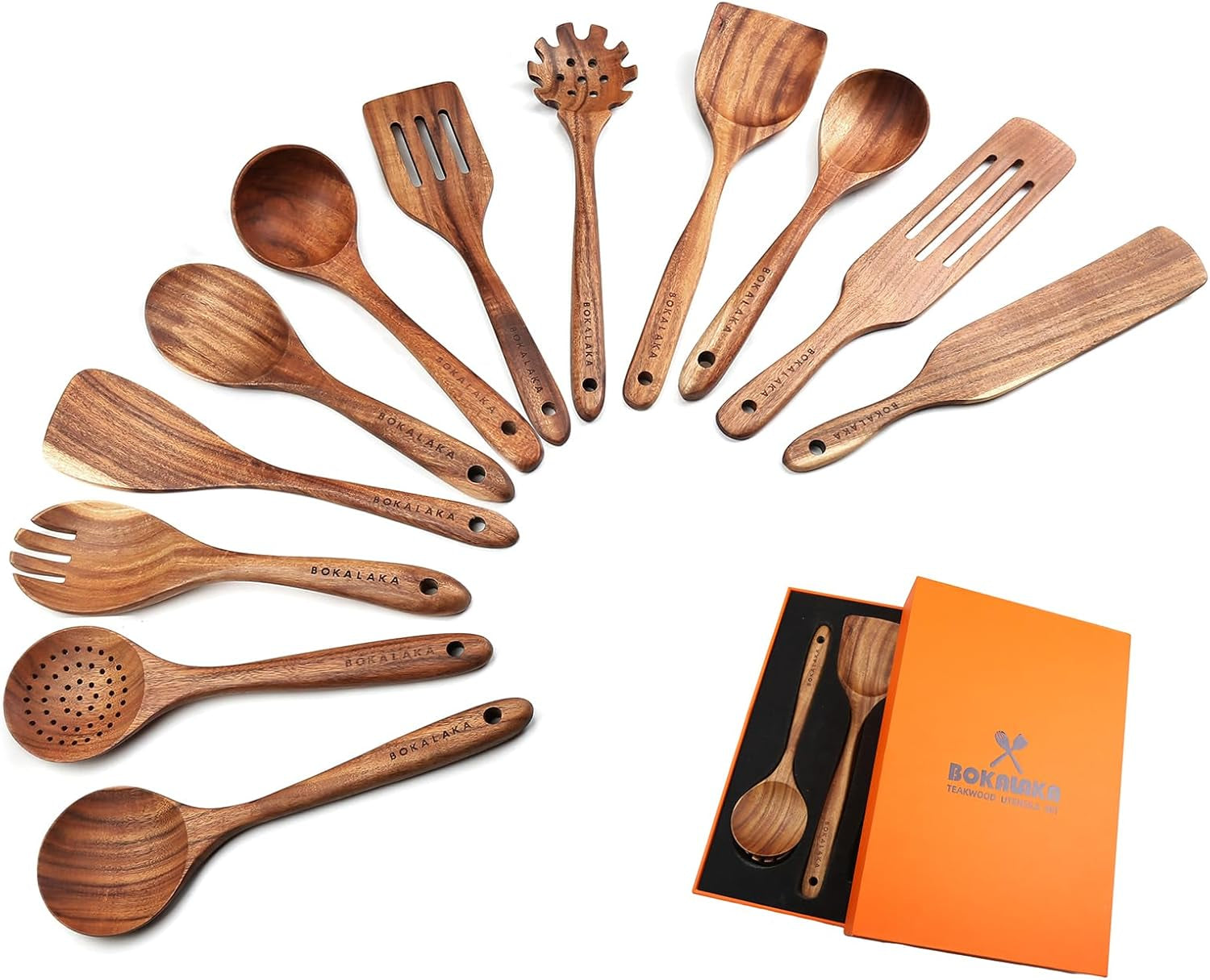 Teak Wooden Spoons for Cooking - 8Pcs Kitchen Utensils Set with Spatulas