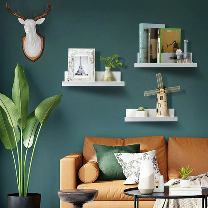 Floating Shelves,  Home Wood Shelf Wall Mounted, Set of 5, Multiple Sizes, White