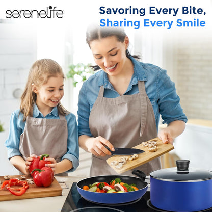 20-Piece Blue Cookware and Knives Set - Includes Multi-Sized Nonstick Pots and Pans with Lids and Utensils, Heat Resistant, Dishwasher Safe