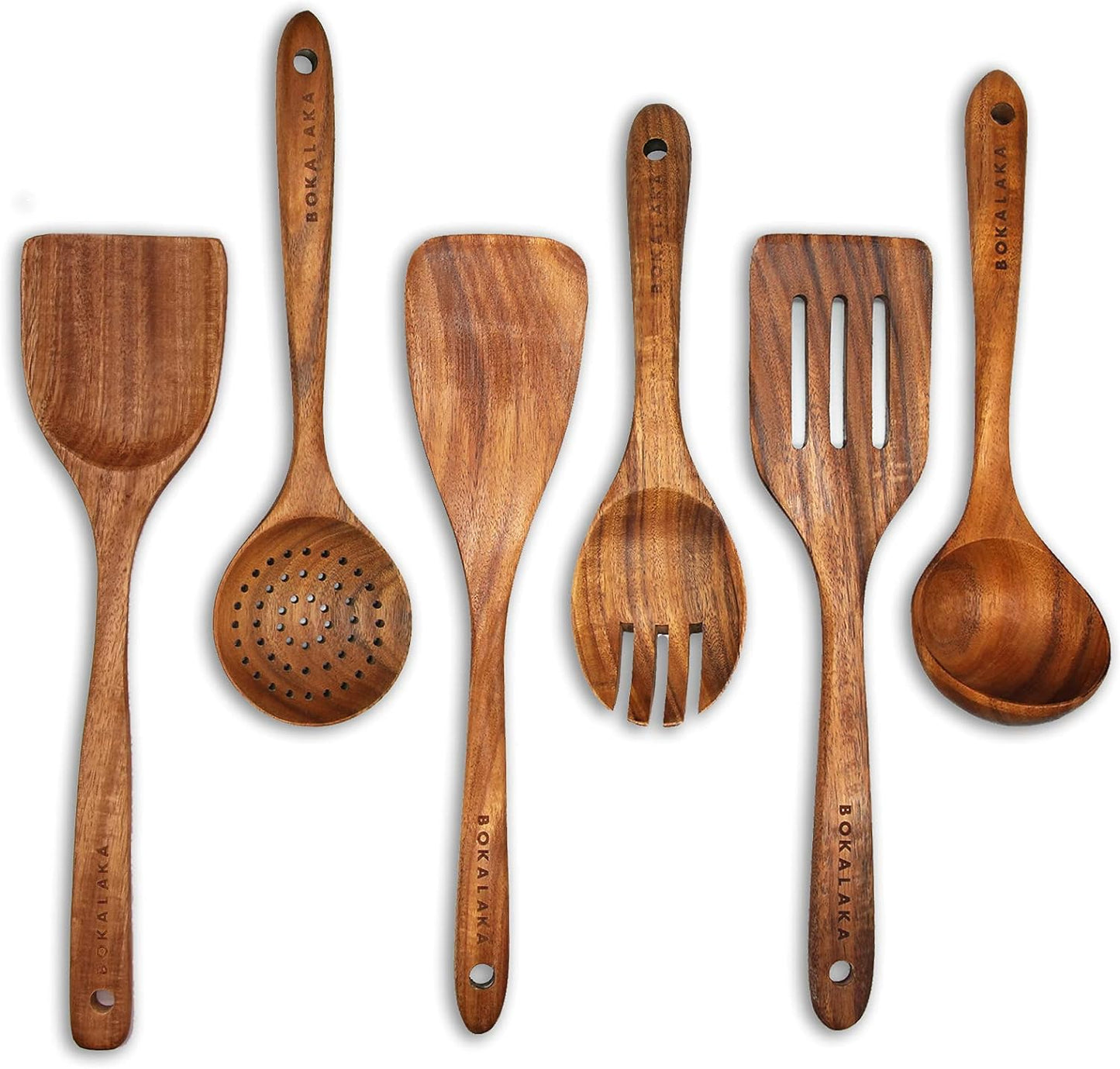 Teak Wooden Spoons for Cooking - 8Pcs Kitchen Utensils Set with Spatulas