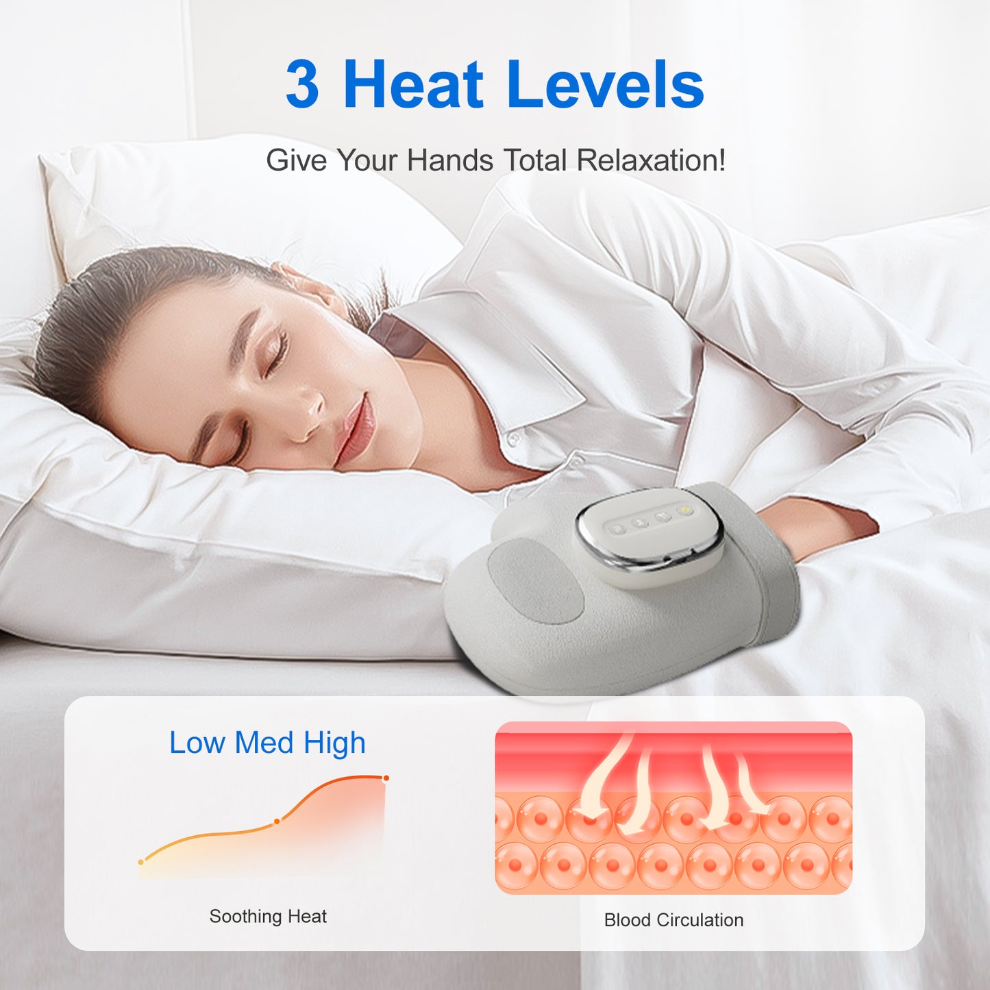 Intelligent Hand Massager 3D Pressure Kneading And Heating Cold Compresses. Full-body Wrapping Massage15-minute Scientific Timing. Low Noise The Ultimate Relaxation Tool For The Office
