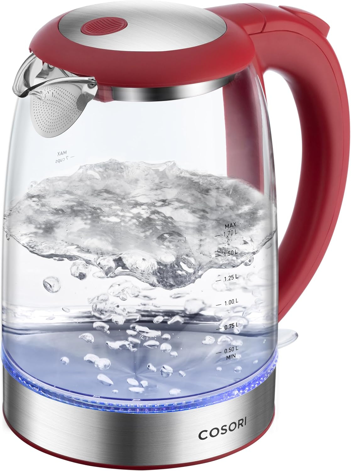 Electric Kettle, No Plastic Filter & Spout, 1.7L Tea Kettle & Hot Water Boiler for Coffee & Tea, Water Heater & Teapot, Automatic Shut Off, Borosilicate Glass, Black, 1500W