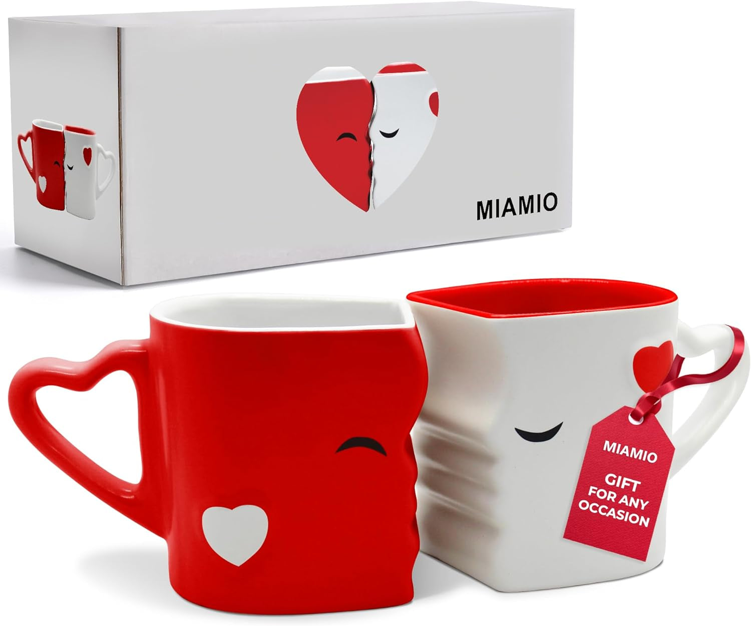 - Coffee Mugs/Kissing Mugs Set Ceramic with Gift Box (Gray)