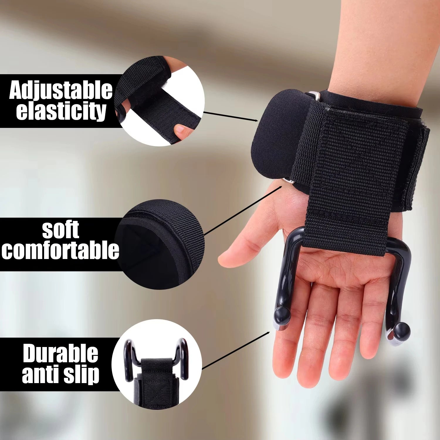 "1 Pair Weight Lifting Hook Grips with Wrist Wraps – Hand - Bar Straps for Pull - Ups, Powerlifting & Gym Workouts | Fitness Hook Gloves by Relux.Store" - RELUX.STORE