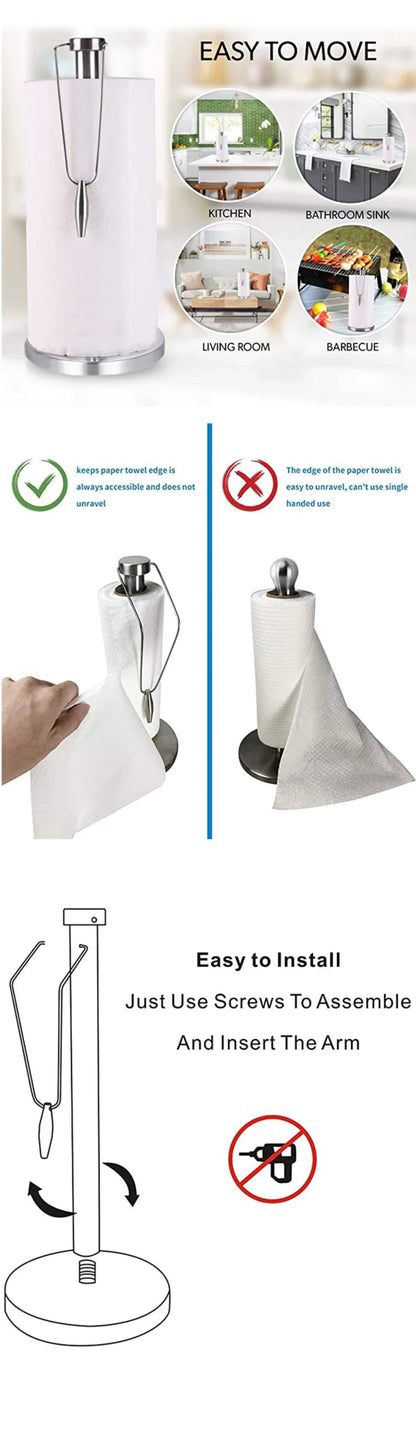 1 PC Paper Towel Holder, Stainless Steel Standing Paper Towel Organizer Roll Dispenser for Kitchen Countertop Home Dining Table - RELUX.STORE