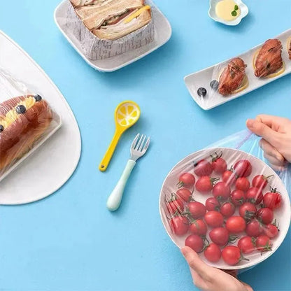 100 Pcs Elastic Food Covers, Disposable Plastic Bowl Lids for Fruit & Vegetable Storage, Freshness Seal Wraps - RELUX.STORE