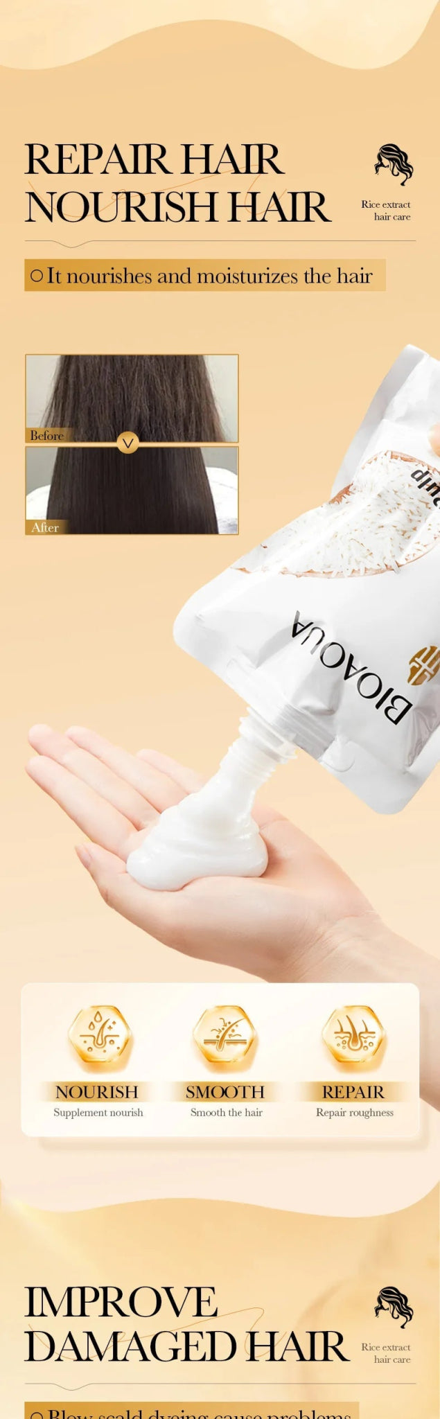 10/30/50/100/400g Magical Keratin Hair Mask 5 Seconds Repair Damaged Frizzy Hair Soft Smooth Shiny Rice Moisturizing Hair Care - RELUX.STORE