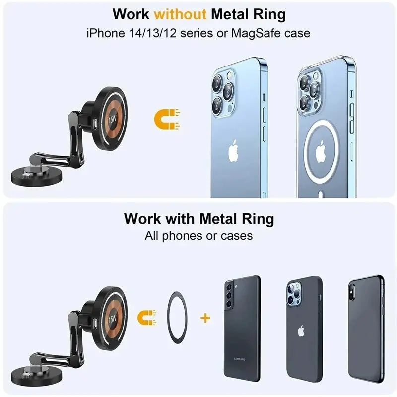 Magnetic Car Wireless Charger Stand Magnet Car Mount Fast Charging Station Phone Holder Bracket for Macsfae Iphone 15 14 13 12