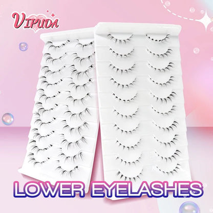 10Pairs Bottom Eyelashes Manga Lower Lashes Clear Band Wispy Small Flame Under Eye Lashes Korean Makeup Cosplay Tools - RELUX.STORE