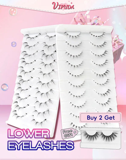 10Pairs Bottom Eyelashes Manga Lower Lashes Clear Band Wispy Small Flame Under Eye Lashes Korean Makeup Cosplay Tools - RELUX.STORE