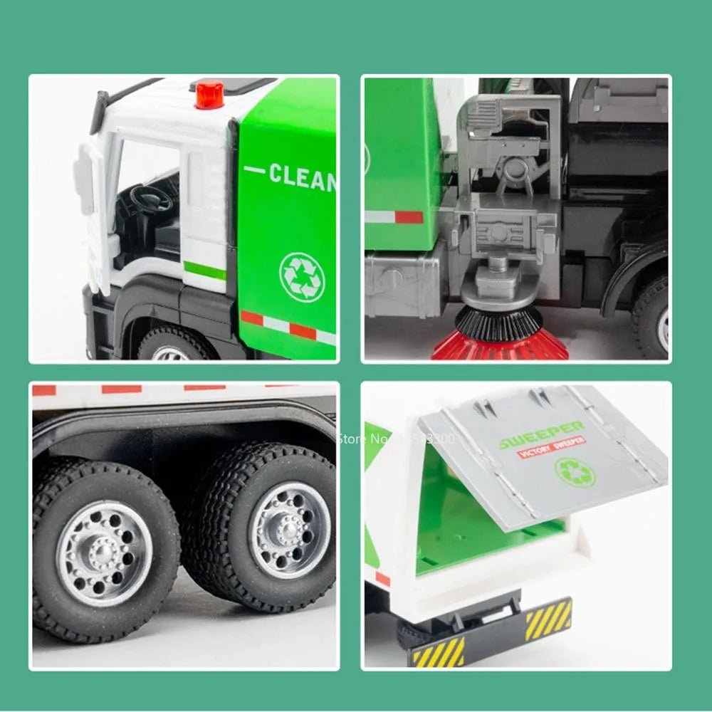 “1:32 Water Spray Fire Truck Model Toy – Pull Back Sound & Light Rescue Vehicle, Open Doors, Sweeper Car Collectible for Kids Gifts” - RELUX.STORE