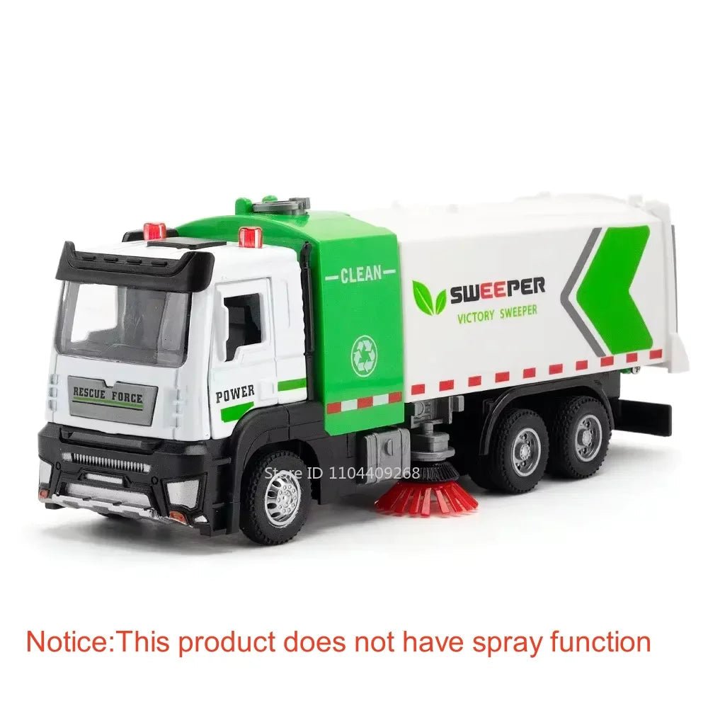 “1:32 Water Spray Fire Truck Model Toy – Pull Back Sound & Light Rescue Vehicle, Open Doors, Sweeper Car Collectible for Kids Gifts” - RELUX.STORE