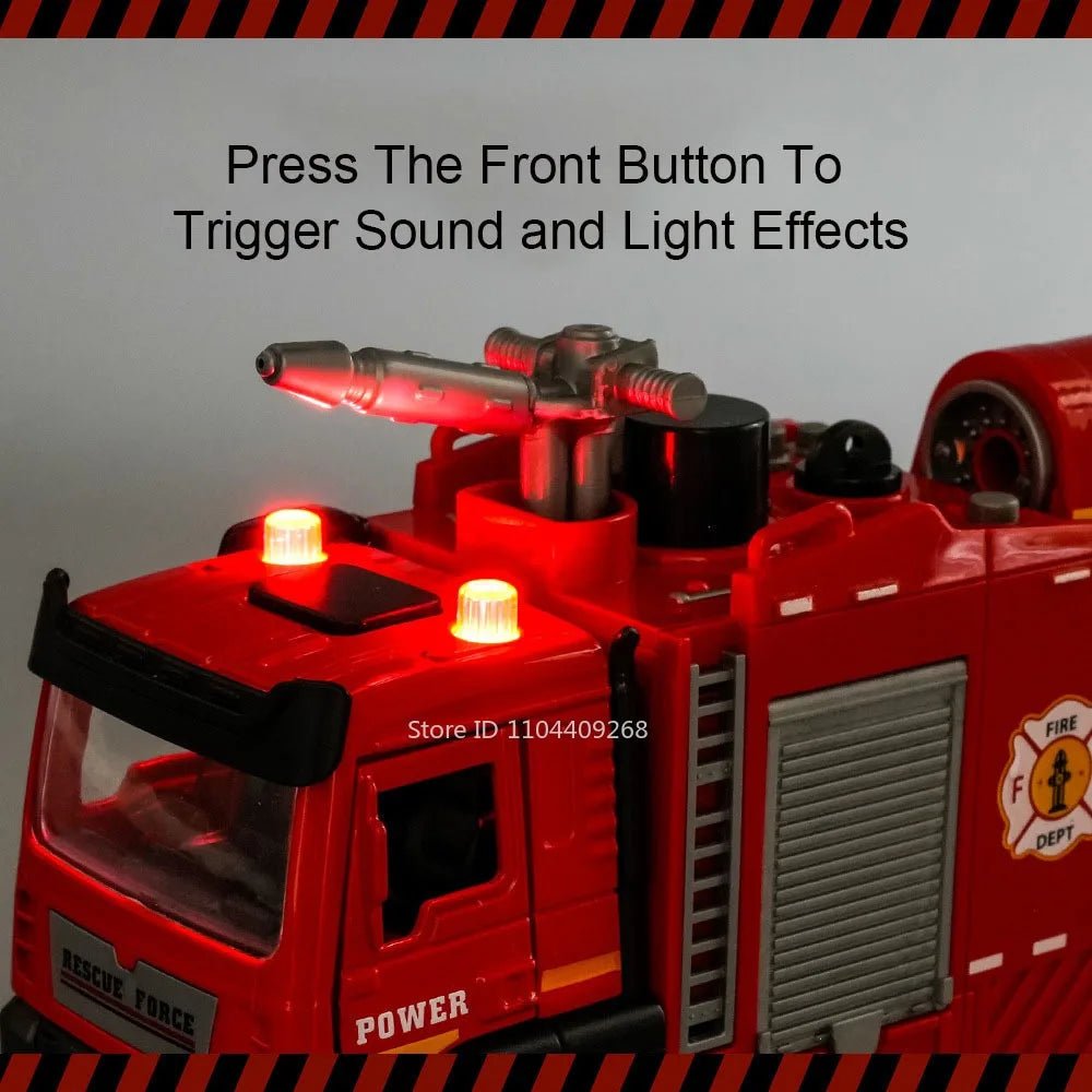 “1:32 Water Spray Fire Truck Model Toy – Pull Back Sound & Light Rescue Vehicle, Open Doors, Sweeper Car Collectible for Kids Gifts” - RELUX.STORE
