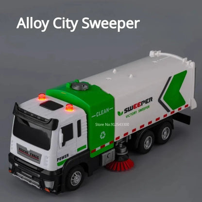 “1:32 Water Spray Fire Truck Model Toy – Pull Back Sound & Light Rescue Vehicle, Open Doors, Sweeper Car Collectible for Kids Gifts” - RELUX.STORE