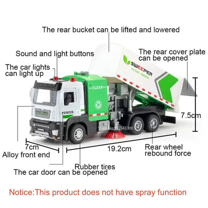 “1:32 Water Spray Fire Truck Model Toy – Pull Back Sound & Light Rescue Vehicle, Open Doors, Sweeper Car Collectible for Kids Gifts” - RELUX.STORE