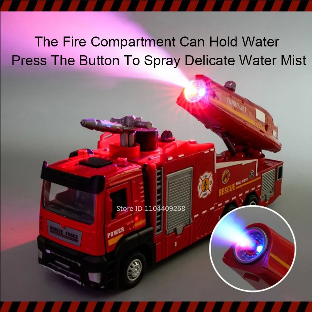“1:32 Water Spray Fire Truck Model Toy – Pull Back Sound & Light Rescue Vehicle, Open Doors, Sweeper Car Collectible for Kids Gifts” - RELUX.STORE