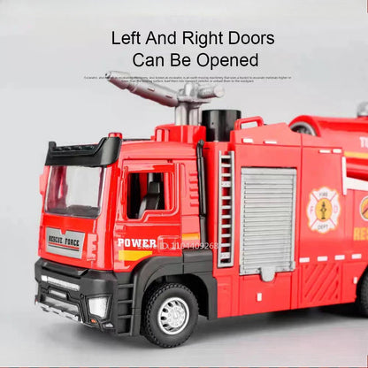 “1:32 Water Spray Fire Truck Model Toy – Pull Back Sound & Light Rescue Vehicle, Open Doors, Sweeper Car Collectible for Kids Gifts” - RELUX.STORE