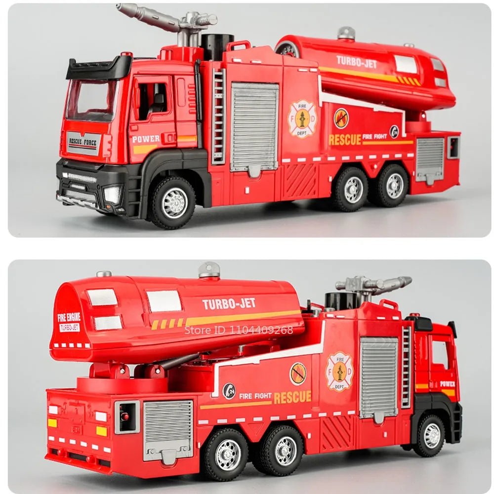“1:32 Water Spray Fire Truck Model Toy – Pull Back Sound & Light Rescue Vehicle, Open Doors, Sweeper Car Collectible for Kids Gifts” - RELUX.STORE