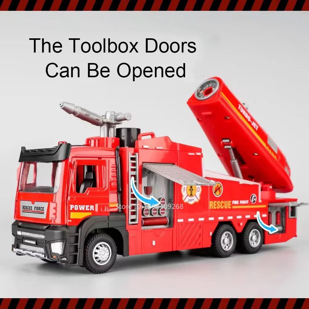 “1:32 Water Spray Fire Truck Model Toy – Pull Back Sound & Light Rescue Vehicle, Open Doors, Sweeper Car Collectible for Kids Gifts” - RELUX.STORE
