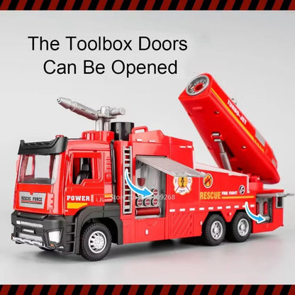 “1:32 Water Spray Fire Truck Model Toy – Pull Back Sound & Light Rescue Vehicle, Open Doors, Sweeper Car Collectible for Kids Gifts” - RELUX.STORE