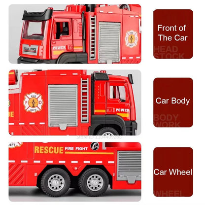 “1:32 Water Spray Fire Truck Model Toy – Pull Back Sound & Light Rescue Vehicle, Open Doors, Sweeper Car Collectible for Kids Gifts” - RELUX.STORE
