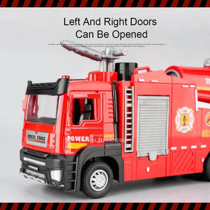 “1:32 Water Spray Fire Truck Model Toy – Pull Back Sound & Light Rescue Vehicle, Open Doors, Sweeper Car Collectible for Kids Gifts” - RELUX.STORE