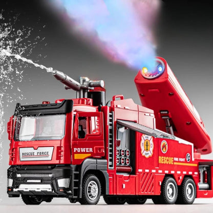 “1:32 Water Spray Fire Truck Model Toy – Pull Back Sound & Light Rescue Vehicle, Open Doors, Sweeper Car Collectible for Kids Gifts” - RELUX.STORE