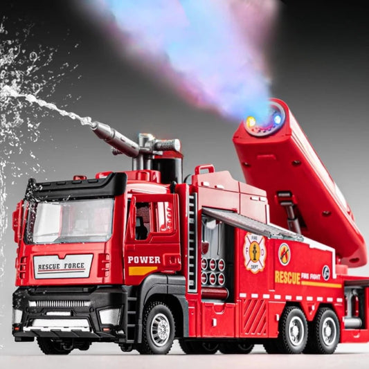“1:32 Water Spray Fire Truck Model Toy – Pull Back Sound & Light Rescue Vehicle, Open Doors, Sweeper Car Collectible for Kids Gifts” - RELUX.STORE