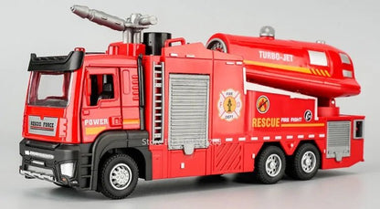 “1:32 Water Spray Fire Truck Model Toy – Pull Back Sound & Light Rescue Vehicle, Open Doors, Sweeper Car Collectible for Kids Gifts” - RELUX.STORE