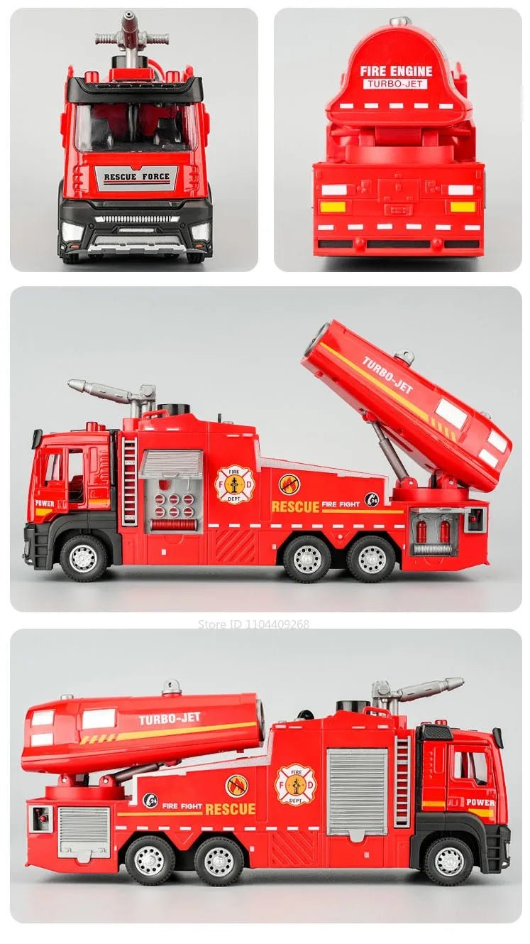 “1:32 Water Spray Fire Truck Model Toy – Pull Back Sound & Light Rescue Vehicle, Open Doors, Sweeper Car Collectible for Kids Gifts” - RELUX.STORE