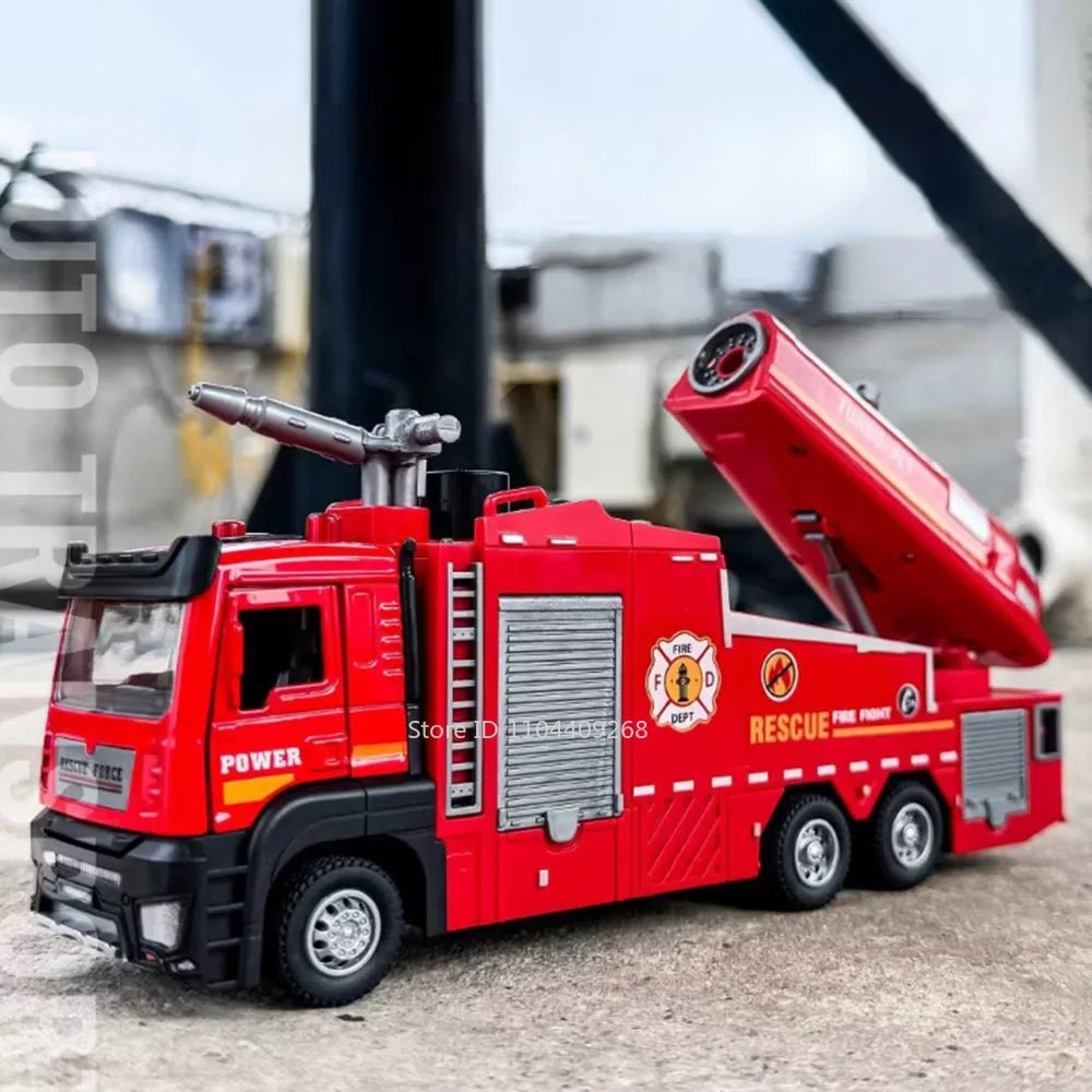 “1:32 Water Spray Fire Truck Model Toy – Pull Back Sound & Light Rescue Vehicle, Open Doors, Sweeper Car Collectible for Kids Gifts” - RELUX.STORE
