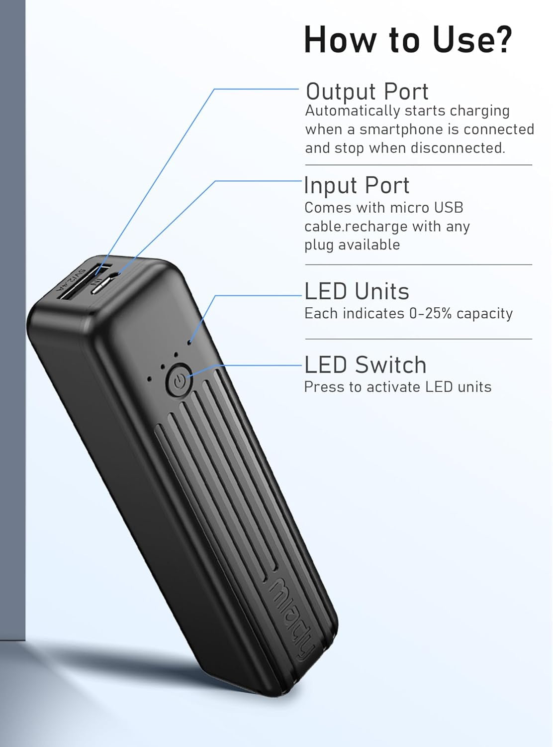 2-Pack Portable Mini Power Bank – 5000mAh Lightweight Charger, 5V/2.4A Output & 5V/2A Input | Compact USB Battery Pack for iPhone, Samsung Galaxy & Android Devices