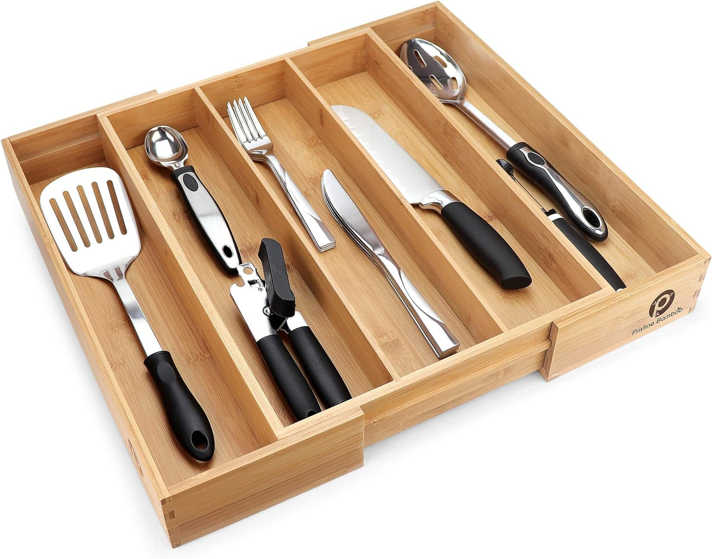 Silverware Tray for Drawer Organizer,Kitchen Drawer Organizer,Cutlery Organizer in Drawer, Flatware Silverware Holder, Expandable Adjustable Wooden Dividers (5-Slots)