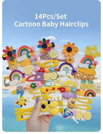 14Pcs Cartoon Baby Hair Clip Set Flower Fruit Baby Girl Barrettes Bangs Hairpins Kids Hair Accessories - RELUX.STORE14Pcs Cartoon Baby Hair Clip Set Flower Fruit Baby Girl Barrettes Bangs Hairpins Kids Hair Accessories