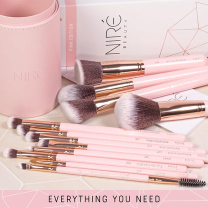 15 - Piece Pink Makeup Brush Set with Case – Award Winning Beauty Brushes with Makeup Sponge, Brush Cleaner, Guide & Gift Box – Professional Kabuki Foundation, Eyeshadow & Blending Brushes for Women & Girls - RELUX.STORE
