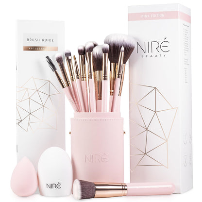 15 - Piece Pink Makeup Brush Set with Case – Award Winning Beauty Brushes with Makeup Sponge, Brush Cleaner, Guide & Gift Box – Professional Kabuki Foundation, Eyeshadow & Blending Brushes for Women & Girls - RELUX.STORE