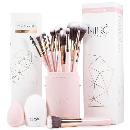 15 - Piece Pink Makeup Brush Set with Case – Award Winning Beauty Brushes with Makeup Sponge, Brush Cleaner, Guide & Gift Box – Professional Kabuki Foundation, Eyeshadow & Blending Brushes for Women & Girls - RELUX.STORE