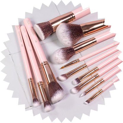 15 - Piece Pink Makeup Brush Set with Case – Award Winning Beauty Brushes with Makeup Sponge, Brush Cleaner, Guide & Gift Box – Professional Kabuki Foundation, Eyeshadow & Blending Brushes for Women & Girls - RELUX.STORE