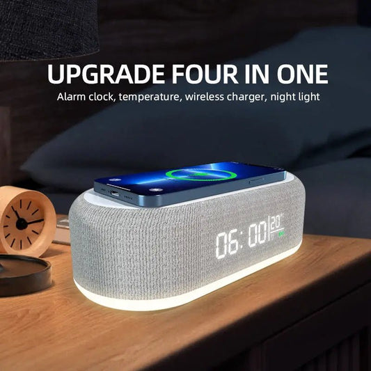 "15W Wireless Charger Alarm Clock with LED Display – Fast Charging Dock Station for iPhone & Samsung, Time, Thermometer & Earphone Stand" - RELUX.STORE