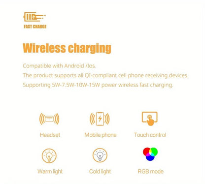 "15W Wireless Charger Alarm Clock with LED Display – Fast Charging Dock Station for iPhone & Samsung, Time, Thermometer & Earphone Stand" - RELUX.STORE