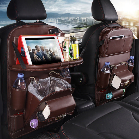 PU Leather Car Storage Bag Multifunction Seat Back Tray Hanging Bag Waterproof Car Organizer Automotive Interior Accessories topwinson