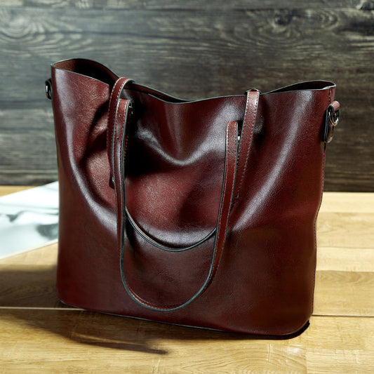 Simple Oil Wax Leather Messenger Shoulder Bags Women's High Capacity Portable Tote Bag topwinson