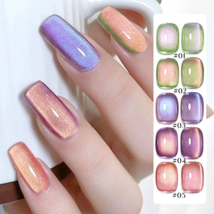 1/6PCS SS25 Cat Eye Gel Polish w/Glass Beads & Crystal, 5 Colors Salon DIY Nail Supplies Kit for Pro Nails Manicure - RELUX.STORE