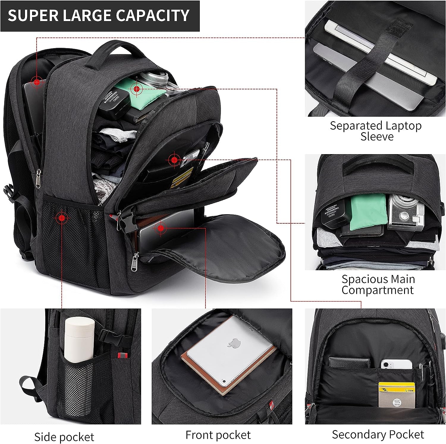 17.3 Inch Travel Laptop Backpack – Durable Water - Resistant College & Business Backpack with RFID Anti - Theft Pocket | Large Computer Bag, School Bookbag for Men, Women & Teens (Grey) - RELUX.STORE