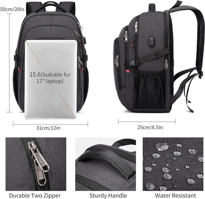 17.3 Inch Travel Laptop Backpack – Durable Water - Resistant College & Business Backpack with RFID Anti - Theft Pocket | Large Computer Bag, School Bookbag for Men, Women & Teens (Grey) - RELUX.STORE