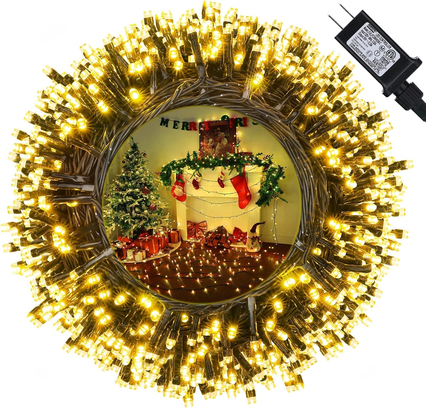 114Ft Christmas String Lights - Outdoor, 300 LED Connectable with Timer, 8 Modes Tree Lights Fairy Twinkle for Garden, Wedding, Indoor/Outdoor Xmas Decor (Cool White)