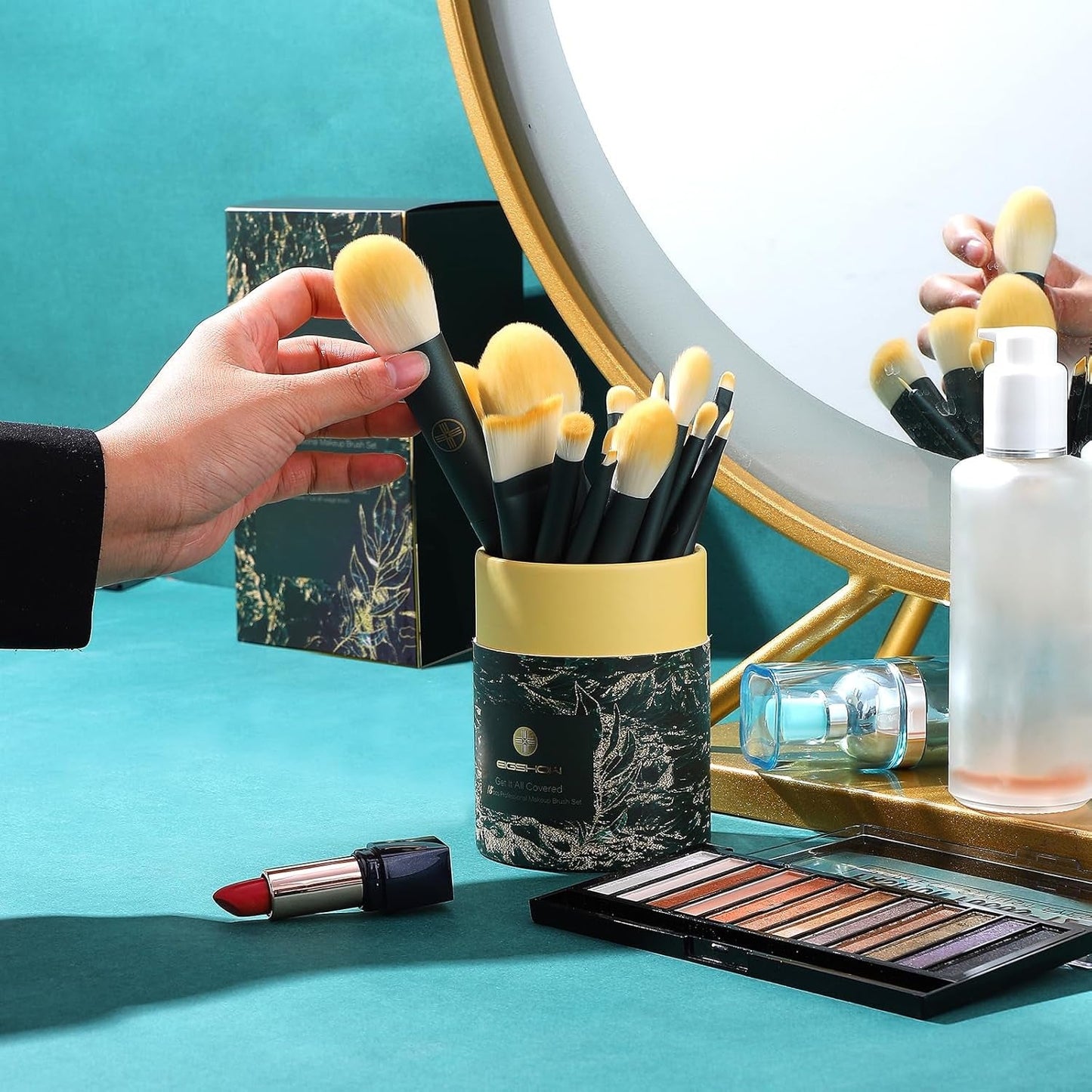 18Pcs Professional Makeup Brush Set with Eco Cylinder Travel Case – Premium Synthetic Foundation, Powder, Blush, Concealer, Blending, Eye & Lip Brushes – Cruelty - Free Makeup Brush Kit with 2 Cup Holder - RELUX.STORE