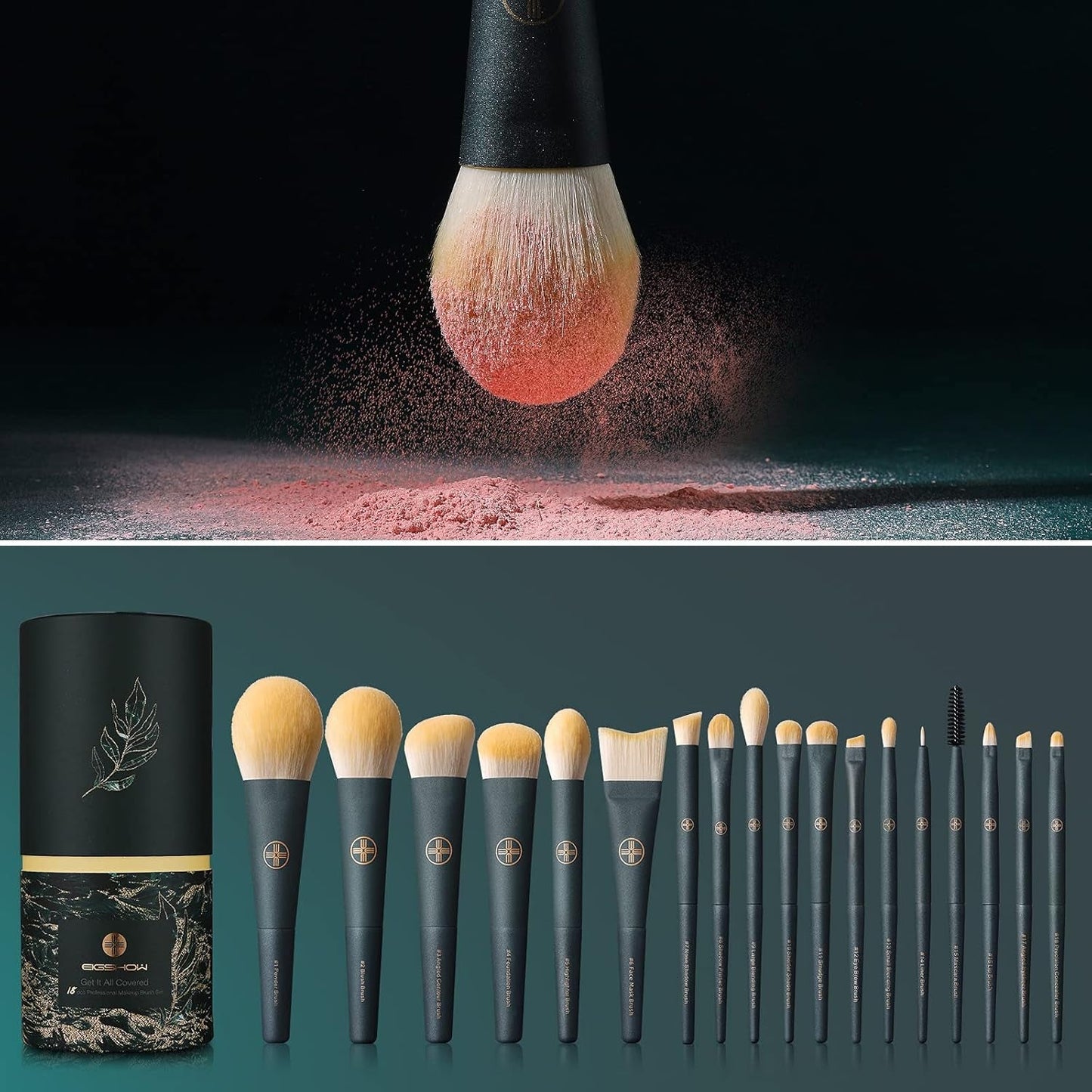 18Pcs Professional Makeup Brush Set with Eco Cylinder Travel Case – Premium Synthetic Foundation, Powder, Blush, Concealer, Blending, Eye & Lip Brushes – Cruelty - Free Makeup Brush Kit with 2 Cup Holder - RELUX.STORE